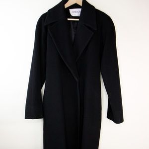 Fleurette 100% Cashmere Black Trench Coat Jacket Long Vintage Formal Size 8